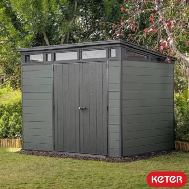 Keter 9’x 7′ Cortina Heavy Duty Plastic Pent Shed – Dark Green-oakleysgardenmachine- Free shipping