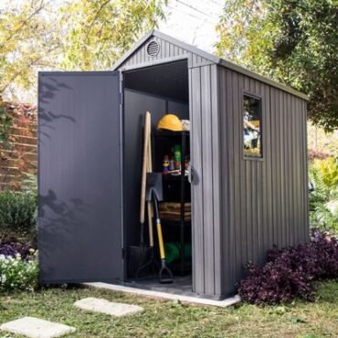 Keter 4’x6′ Darwin Heavy Duty Plastic Garden Shed – Grey-oakleysgardenmachine- Free shipping