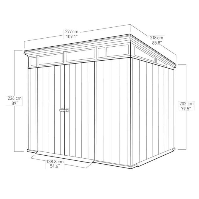 Keter 9’x 7′ Artisan Heavy Duty Plastic Pent Shed – Grey-oakleysgardenmachine- Free shipping