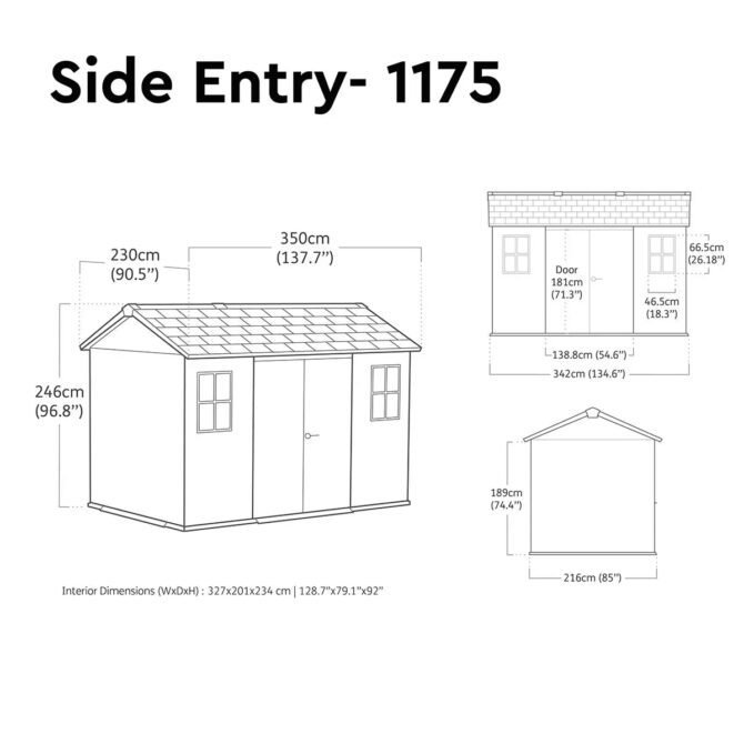 Keter 11’x7.5′ Newton Plus Side Entry Plastic Shed – Dark Grey-oakleysgardenmachine- Free shipping