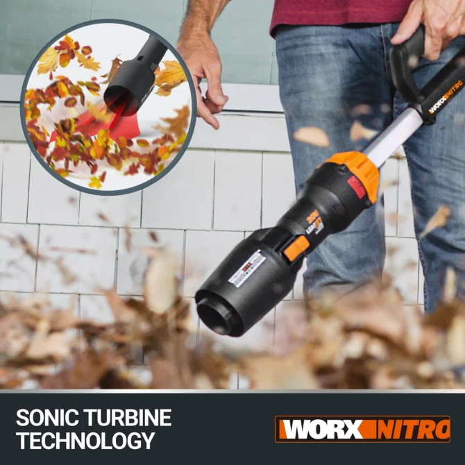 WORX Nitro 20V Cordless Leaf Blower, 1pc 4.0AH Battery, Charger Included, 2-Speed Control, Brushless Motor 2.0, WG543E